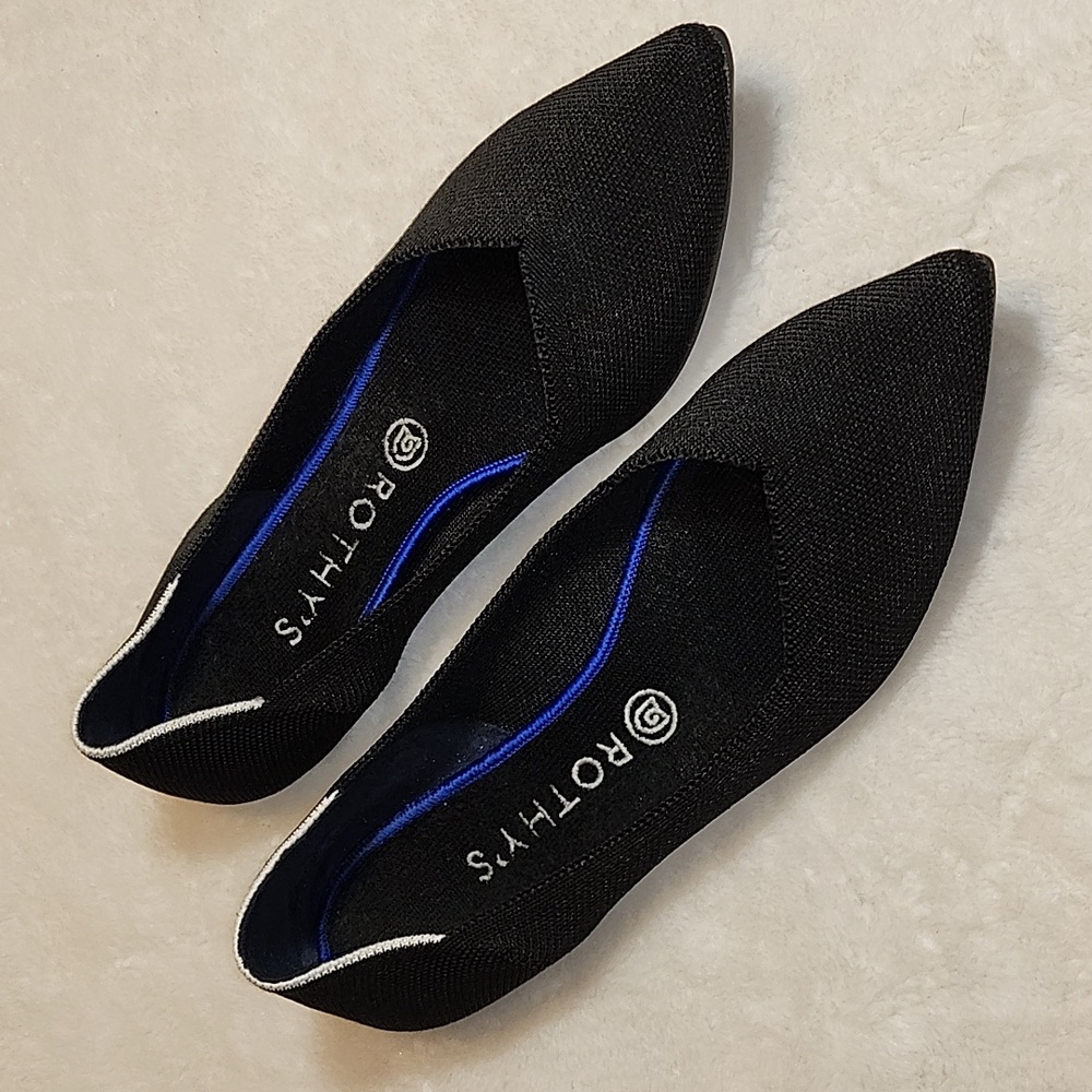 Rothy's Black Flats with Blue Trim